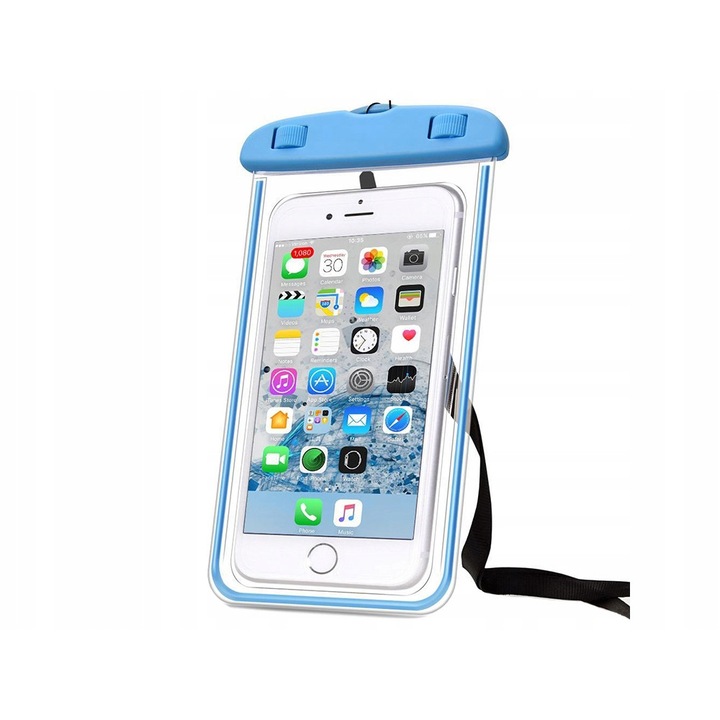Husa subacvatica waterproof cu snur pentru telefoane, culoare albastra