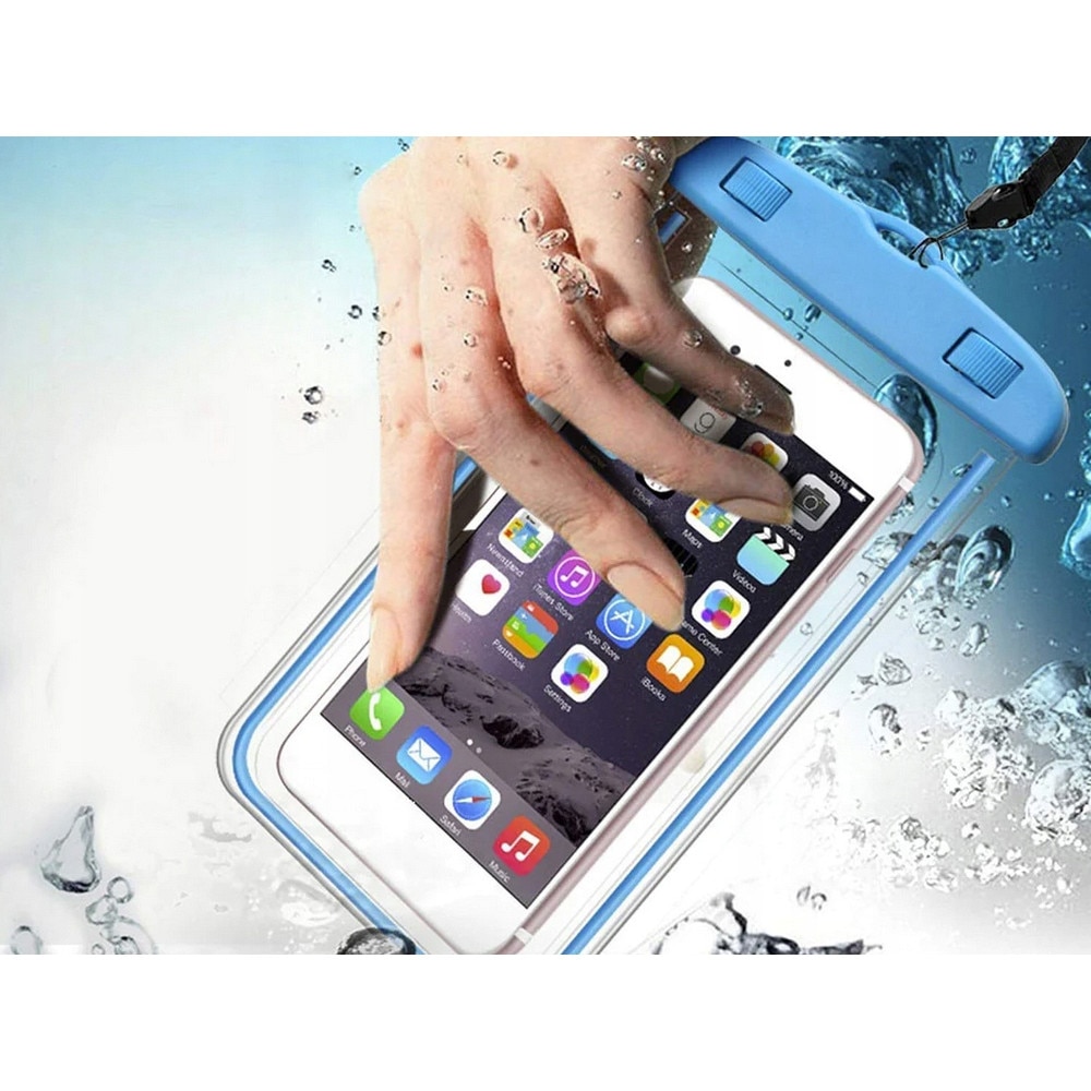 Husa subacvatica waterproof cu snur pentru telefoane, culoare albastra