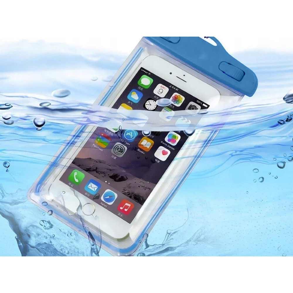 Husa subacvatica waterproof cu snur pentru telefoane, culoare albastra
