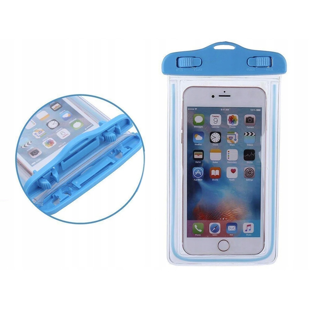 Husa subacvatica waterproof cu snur pentru telefoane, culoare albastra