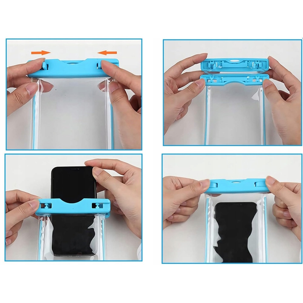 Husa subacvatica waterproof cu snur pentru telefoane, culoare albastra