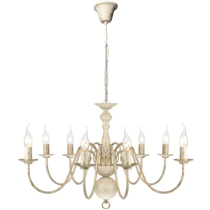 Candelabru Gossi alb antichizat, metalic, 8 x E14, 80x45cm