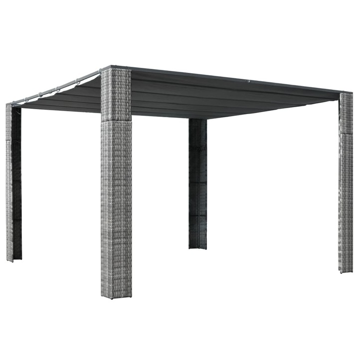Pavilion cu acoperis vidaXL, gri/antracit, 300x300x220 cm, poliratan