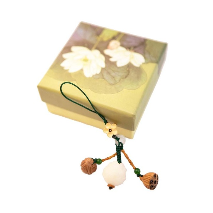 Telefon kulcstartó, Textil/Fa, 10 cm, Többszínű