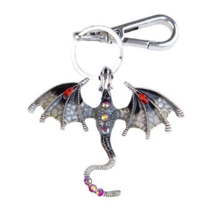 Kulcstartó, Sárkány modell, Fém, 6,8x6 cm, Ezüst