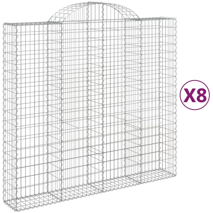 Set cosuri gabion arcuite 8 buc vidaXL, 200x50x180/200 cm, fier galvanizat 38.25 kg 3146410