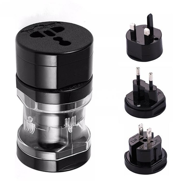 Adaptor priza, ABS, 3in1, Negru