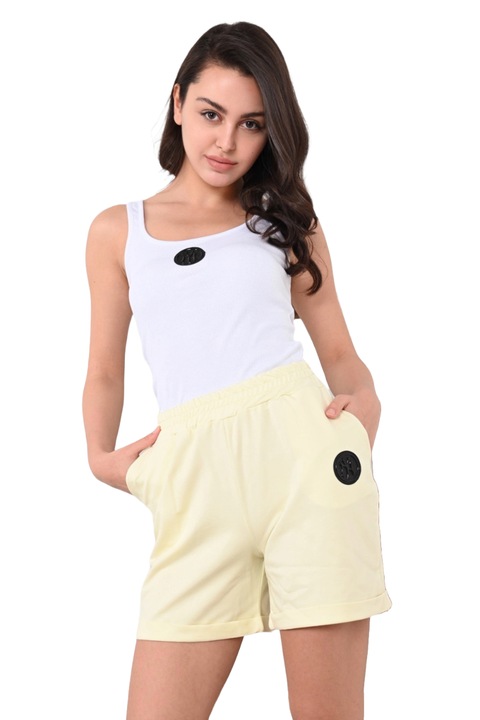 Compleu dama, WildFashion, Bumbac, Galben/Alb, Alb/Galben