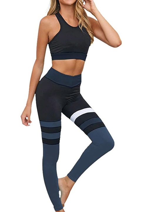 Compleu dama, WildFashion, Poliester, Negru/Albastru, Negru/Albastru