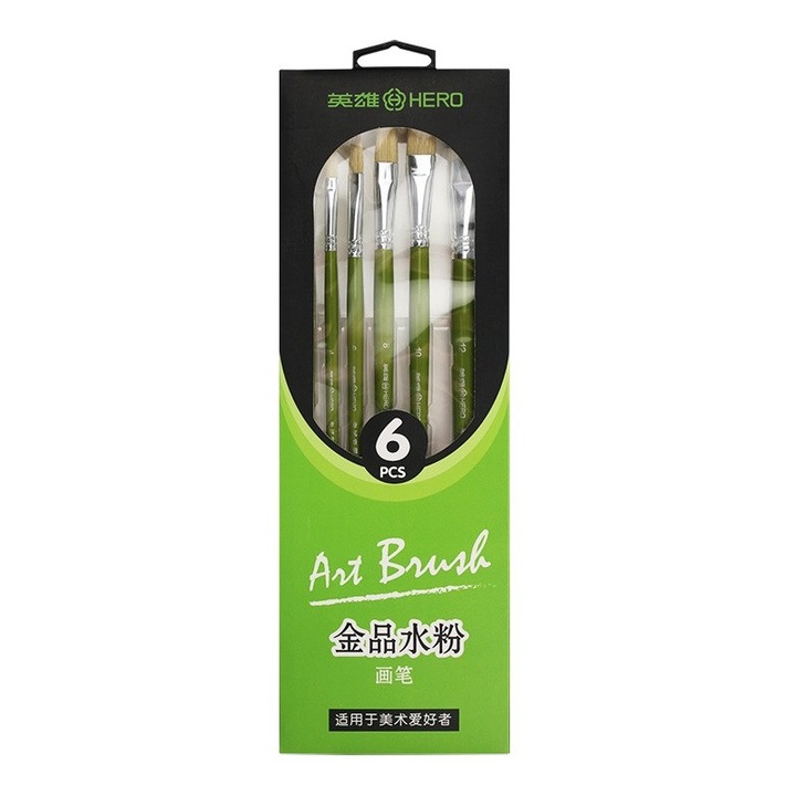 Set 6 pensule pictura par sintetic Hero Nr. 2/4/6/8/10/12