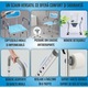 Scaun cu WC de Camera GABOS™, din aluminiu si plastic dur, cu suport hartie igienica, toaleta mobila cu inaltime reglabila, perie silicon WC, 100x manusi silicon, 20x pungi cu burete absorbant, 2x vase de colectare incluse