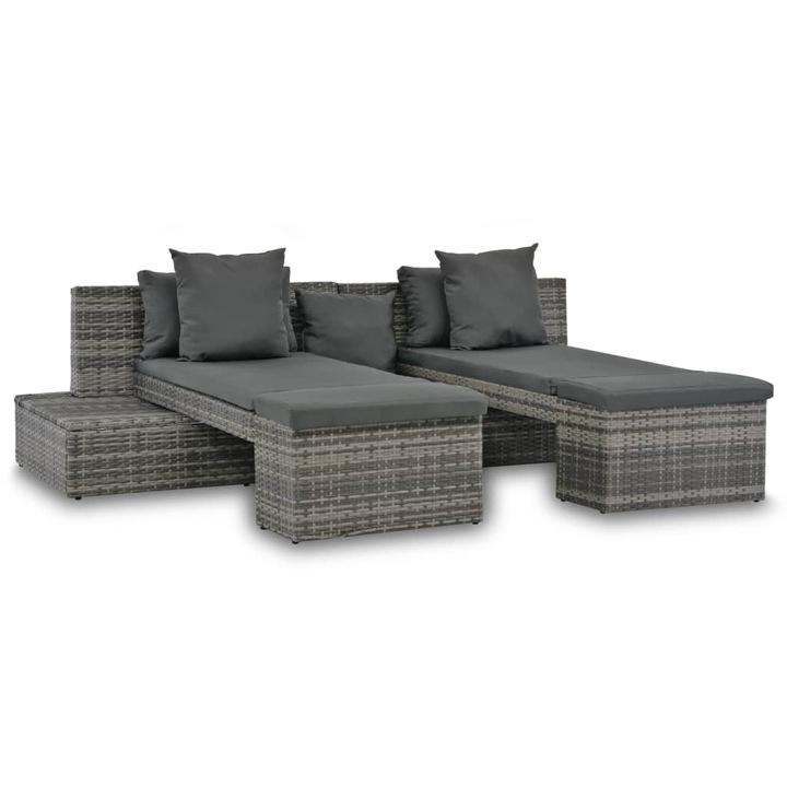 vidaXL 4-részes szürke polyrattan kerti bútorszett párnákkal 37.65 kg 44724