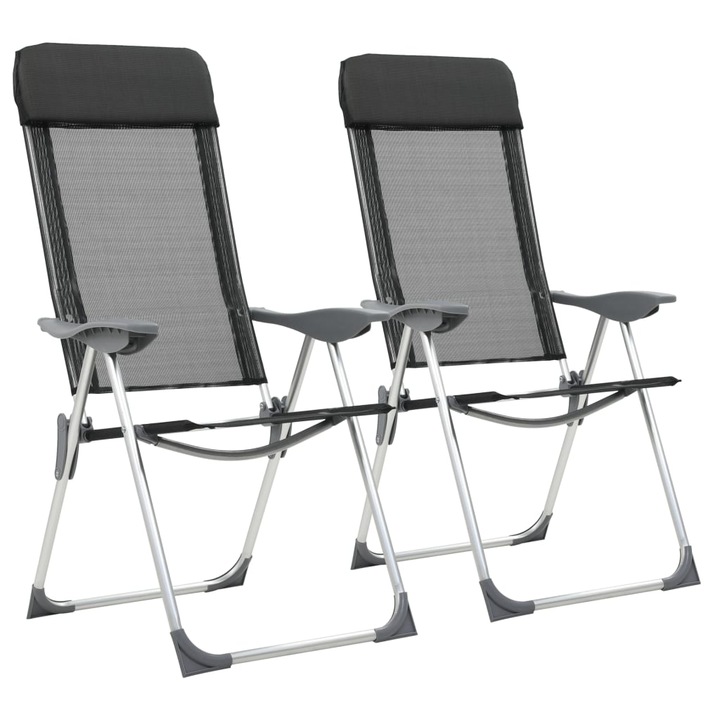 Set 2 scaune camping Zakito Europe, pliabile, aluminiu, 5 niveluri reglare, negru, 57x73.5x111cm