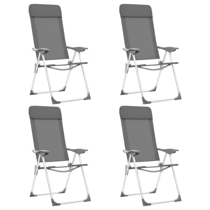 Set 4 scaune camping Zakito Europe, reglabile, pliabile, textil, gri, 57x73.5x111cm