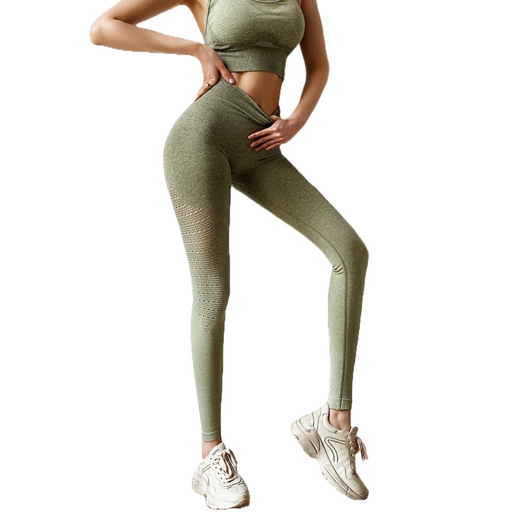 Set bustiera si colanti sport WildFashion, Poliester, Verde, Verde