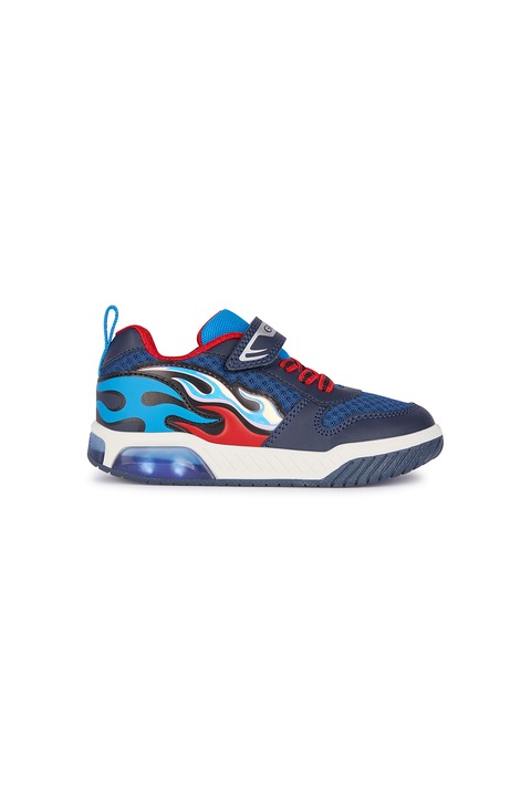 Geox, Pantofi sport cu model colorblock si LED-uri Inek, Rosu/Albastru