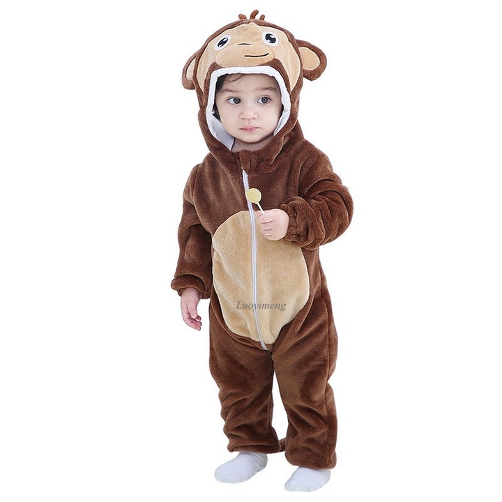 Pijamale kigurumi copii WildFashion, Fleece, Maro cu diferite coduri, Maro