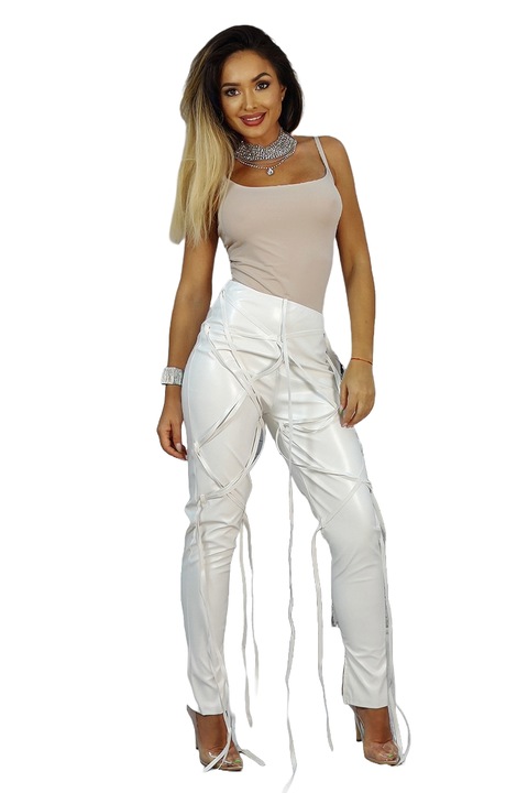 Pantaloni dama, WildFashion, Piele ecologica, 1256, Alb
