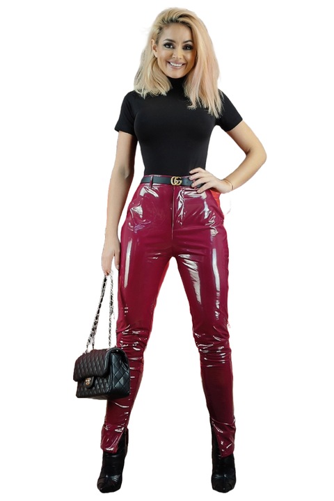 Pantaloni dama, WildFashion, Piele ecologica, 968, Visiniu