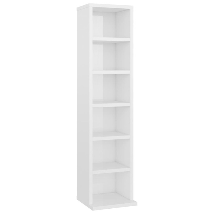 Етажерка за CD дискове Zakito Europe, 6 отделения, Бял гланц, 21x20x88 см