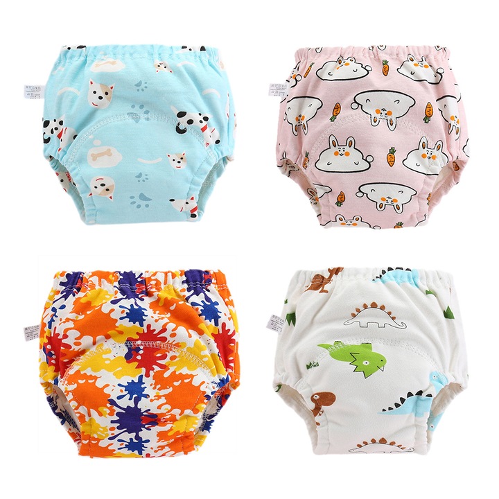 Set 4 chilotei pentru bebelusi, Bumbac, Lavabil, Tifon cu 4 straturi, Multicolor