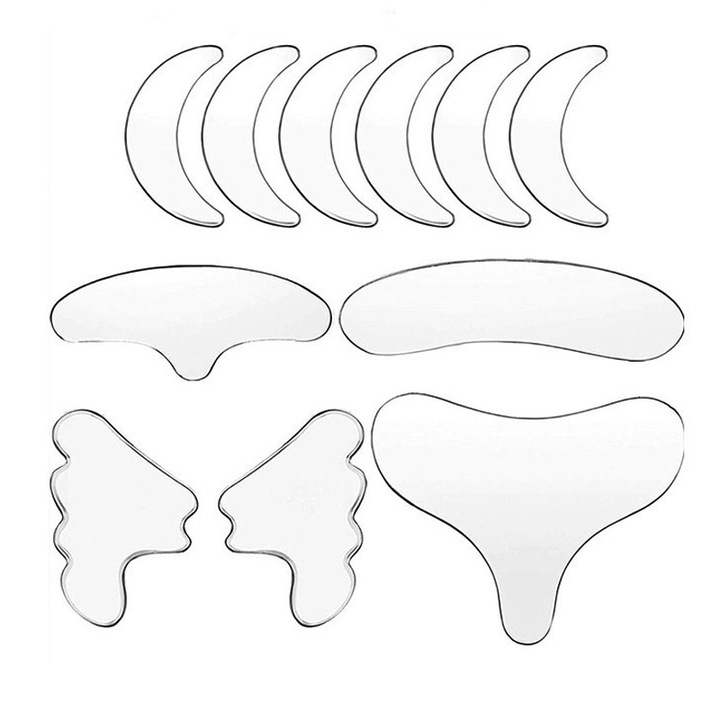 Лепенки против бръчки за лице и чело, Силикон, 11 бр, Многократна употреба