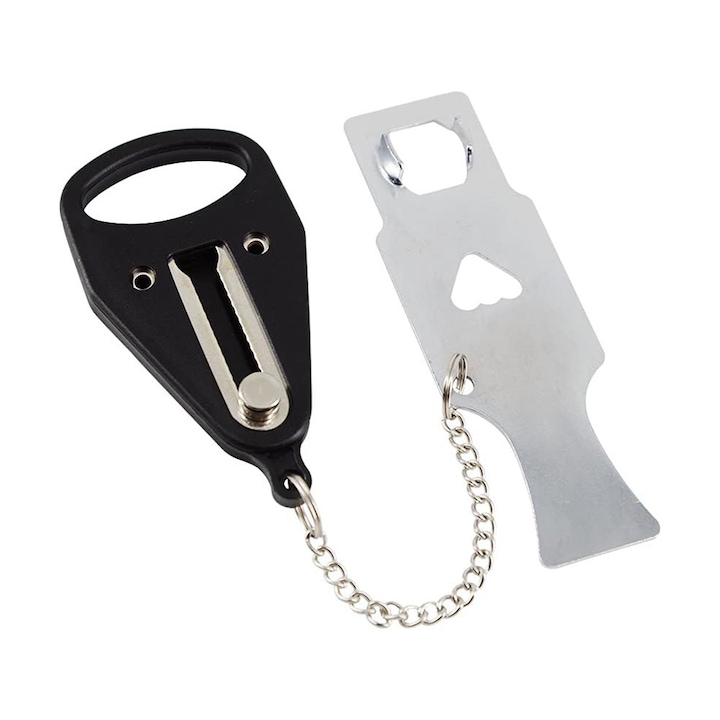 Преносима брава за врата, Zola, идеална за пътуване, предотвратява неоторизирано влизане, ‎13 x 4 x 1 cm/ 10 x 5,5 x 1 cm, куки, чанта за съхранение, черна