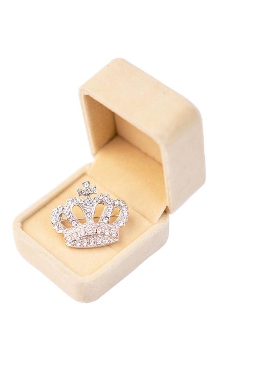 Brosa dama, Model Coroana, Zirconi, 5x6cm, Argintiu