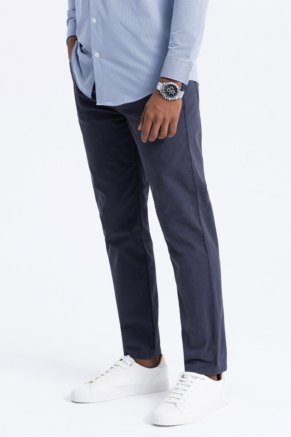 OMBRE, Pantaloni cu talie medie, Albastru inchis, S
