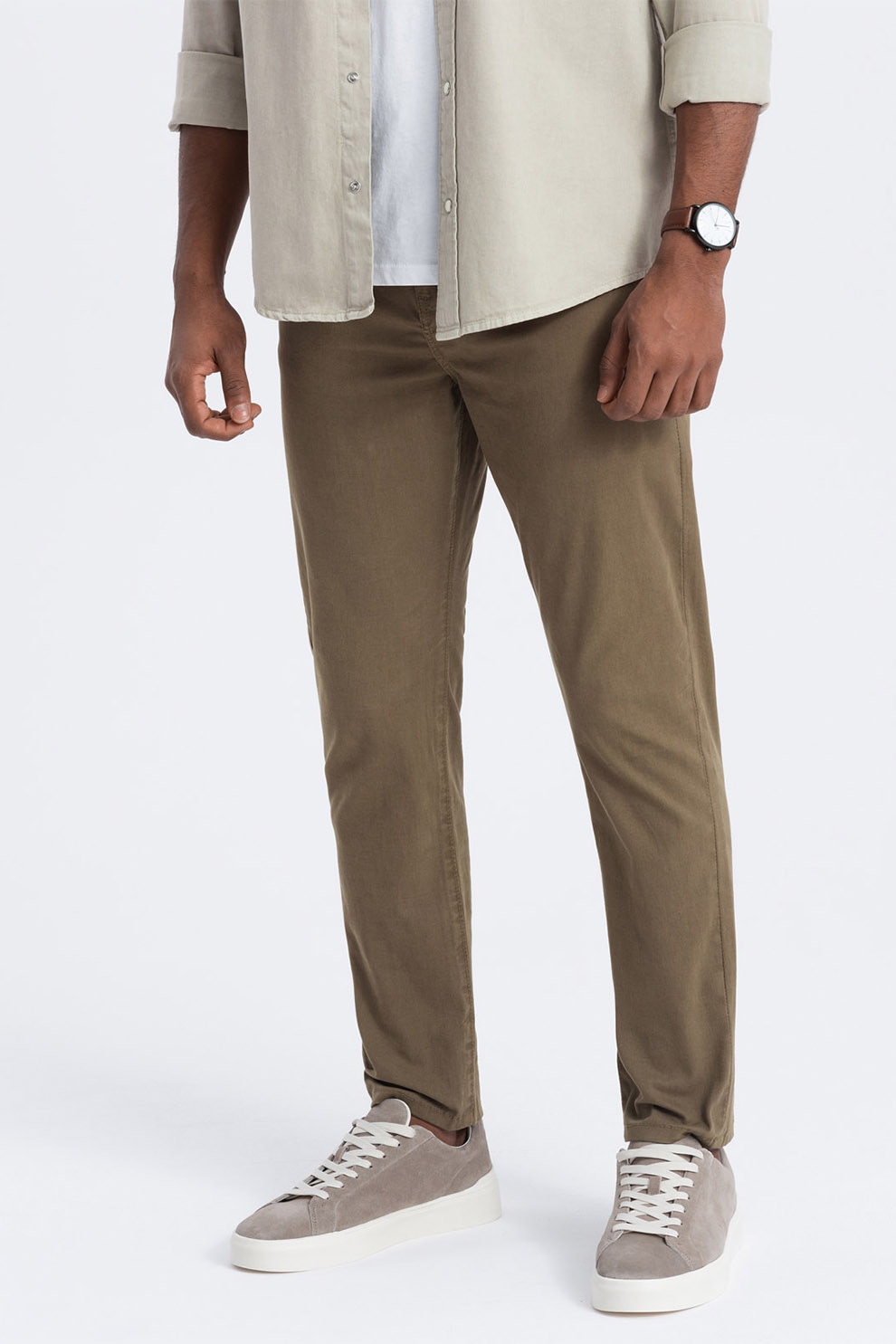 OMBRE, Pantaloni cu talie medie, Kaki, S