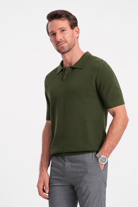 OMBRE, Tricou polo din bumbac pique 2, Kaki