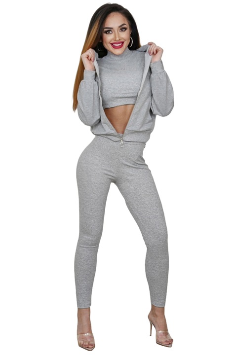 Compleu dama, WildFashion, 208181, Bumbac/Poliester, Gri Deschis, M-L INTL