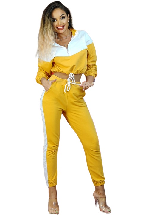 Compleu dama, WildFashion, 208524, Bumbac/Poliester, Galben mustar, M INTL