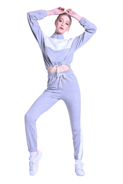 Compleu dama, WildFashion, 208519, Bumbac/Poliester, Alb/Gri, S INTL