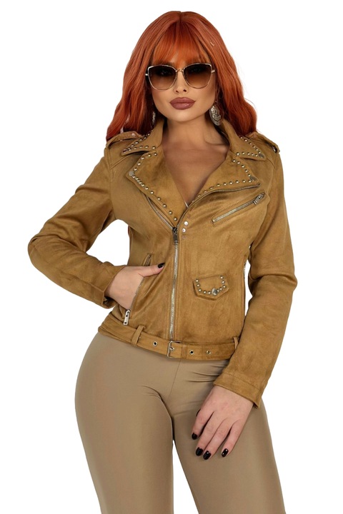 Ежедневно дамско яке, WildFashion, Полиуретан/Вискоза, 4480, Камел