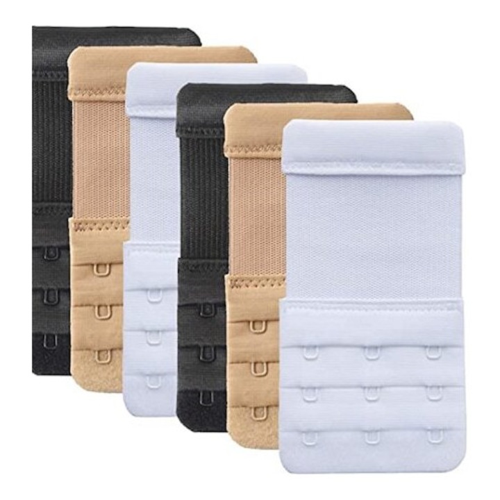 Curea de extensie a sutienului din 6 piese, 3 pozitii de fixare, moale, confortabil, respirabil, usor de purtat, poliester, 5,7 x 10,5 cm, multicolor