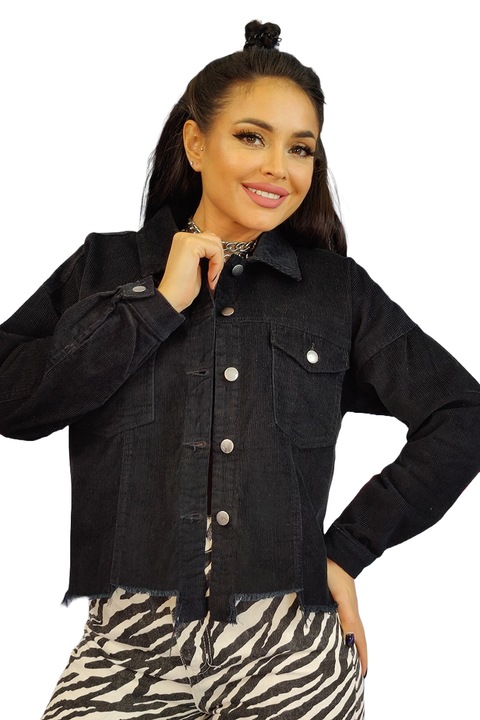 Jacheta casual dama, WildFashion, Bumbac, 2864, Negru