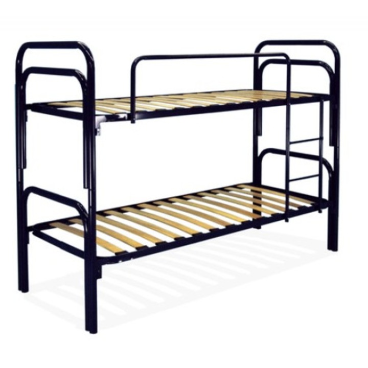 Pat supraetajat Vigo, cadru metal, scara, protectie si 14 lamele lemn, 90x200