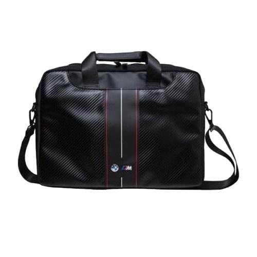 Geanta laptop, BMW, Carbon Red Stripes, Piele ecologica, 16", 31x41x6cm, Negru