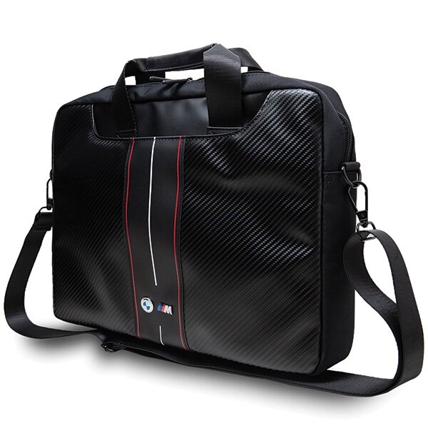 Geanta laptop, BMW, Carbon Red Stripes, Piele ecologica, 16", 31x41x6cm, Negru