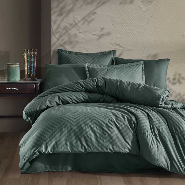 Жакардово двойно спално бельо 100% Памук 6 части 240 x 260 см, Elegant, Green, Classy TULA V1
