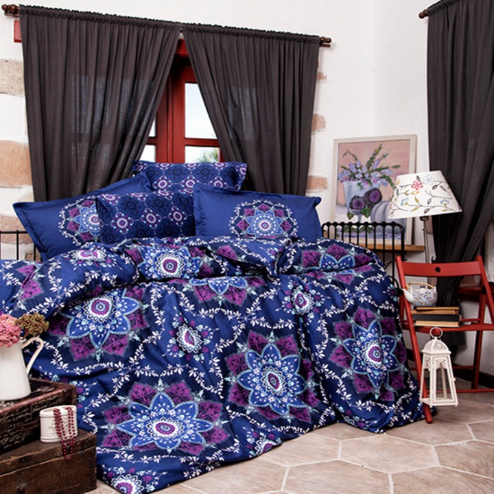 Prémium fehérnemű Lux Satin 100% Cotton 4 db king size 240 x 260 cm, Modern, Kék Lila, Classy AGORA V1