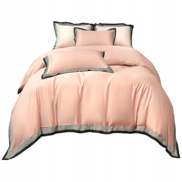 Set de lenjerie de pat de lux 160x200 cu volanas in carouri Cotton World, 3 piese, roz