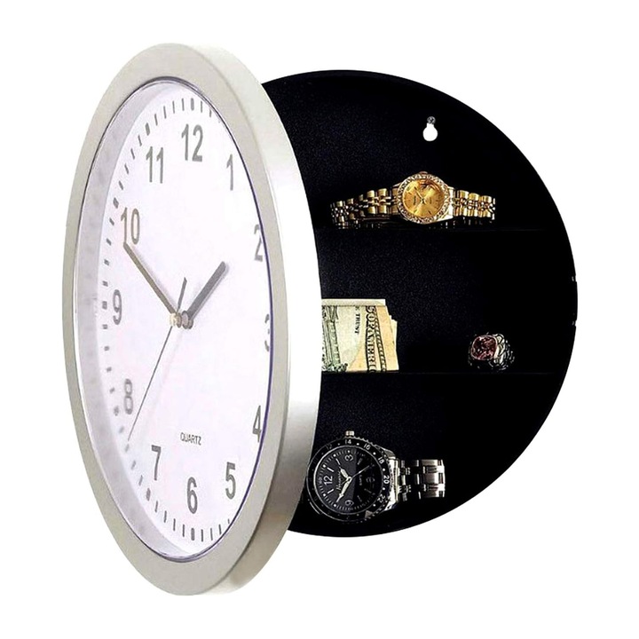 Ценна кутия, Vaxiuja, модел стенен часовник, ABS/стъкло, 25 см, сребрист/черен