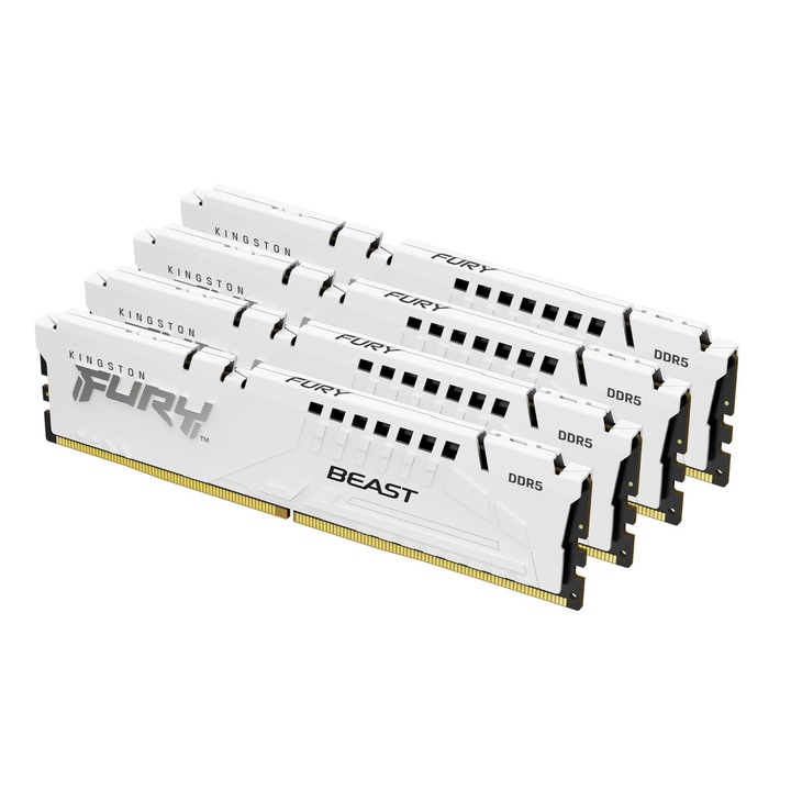 Комплект от 4 памети Kingston Technology, FURY Beast, 128GB, 5200MT/s, DDR5, CL40 DIMM, бял