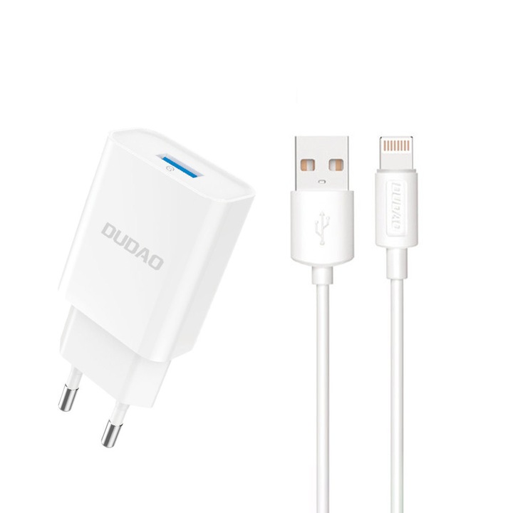 USB-A 2.1A 10W fali töltő kábellel iPhone USB-A-hoz - Villámfehér
