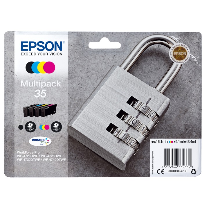 Tintapatronok EPSON Padlock Multipack 35 DURABrite Ultra, normál kapacitású, többszínű, 1 szett