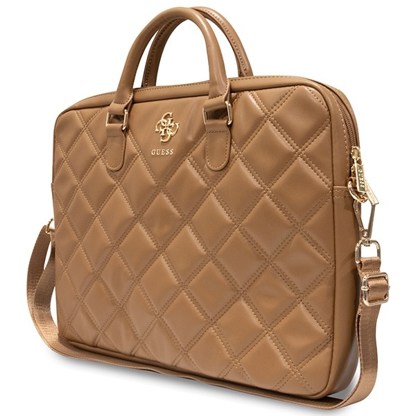 Geanta laptop Guess Quilted 4G, eco-piele, maro, 31x41x6cm