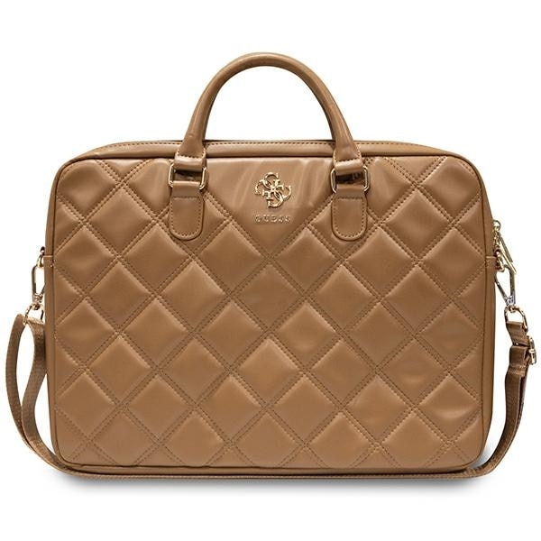 Geanta laptop Guess Quilted 4G, eco-piele, maro, 31x41x6cm