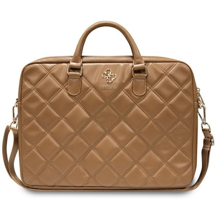 Geanta laptop Guess Quilted 4G, eco-piele, maro, 31x41x6cm